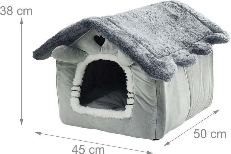 Grotte pour chat cosy design moderne 38 x 45 x 50 cm avec coussin amovible en polyester gris 13_0018699