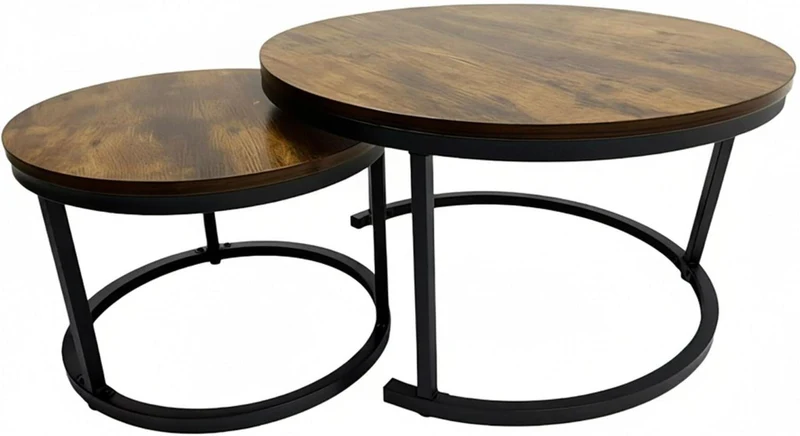 Lot de 2 tables gigognes pratiques design industriel 45 x 70 cm et 38 x 50 cm en bois composite noir 13_0018693