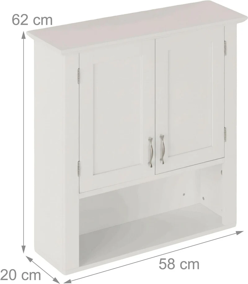 Armoire murale compacte style campagnard salle de bain cuisine 62 x 58 x 20 cm en MDF blanc 13_0018686