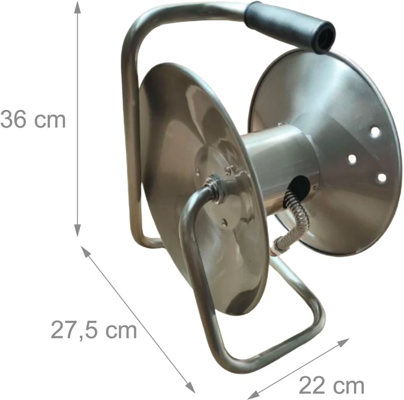 Enrouleur de tuyau mural jardin 36 x 22 x 27,5 cm usage autonome manivelle pratique en inox argent 13_0018683