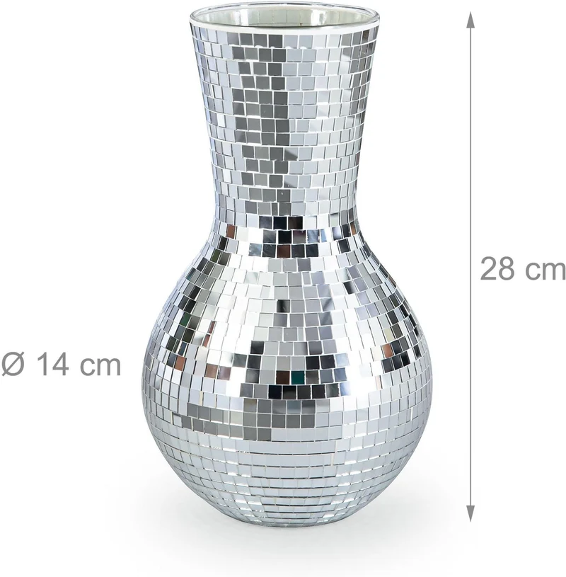 Vase décoratif glamour style contemporain 28 x 14 cm ambiance cosy en verre argent 13_0018613