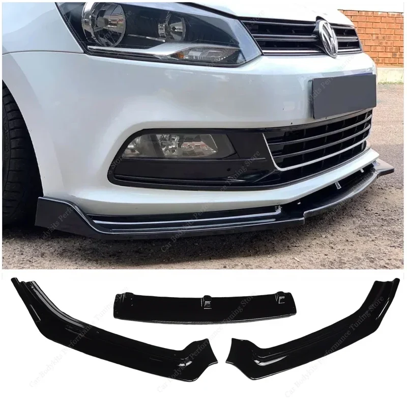 Lame Avant VW Polo MK5 6R 6C 2010-2017 Noir Brillant 3 Éléments