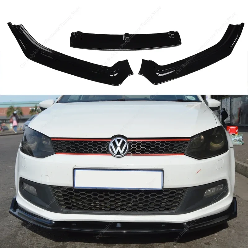 Lame Avant VW Polo MK5 6R 6C 2010-2017 Noir Brillant 3 Éléments
