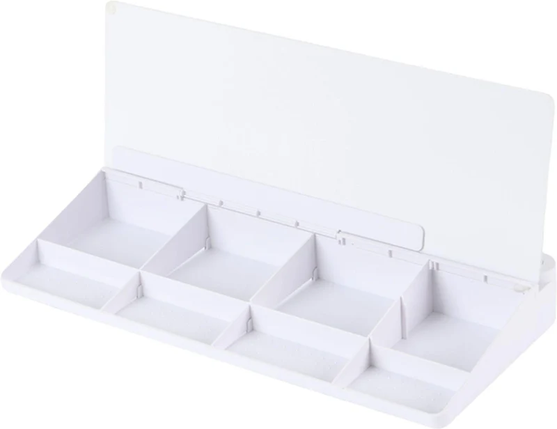 Organiseur de bureau avec tableau blanc 5,5 x 40 x 18 cm 8 compartiments pratique moderne en plastique blanc 13_0018604