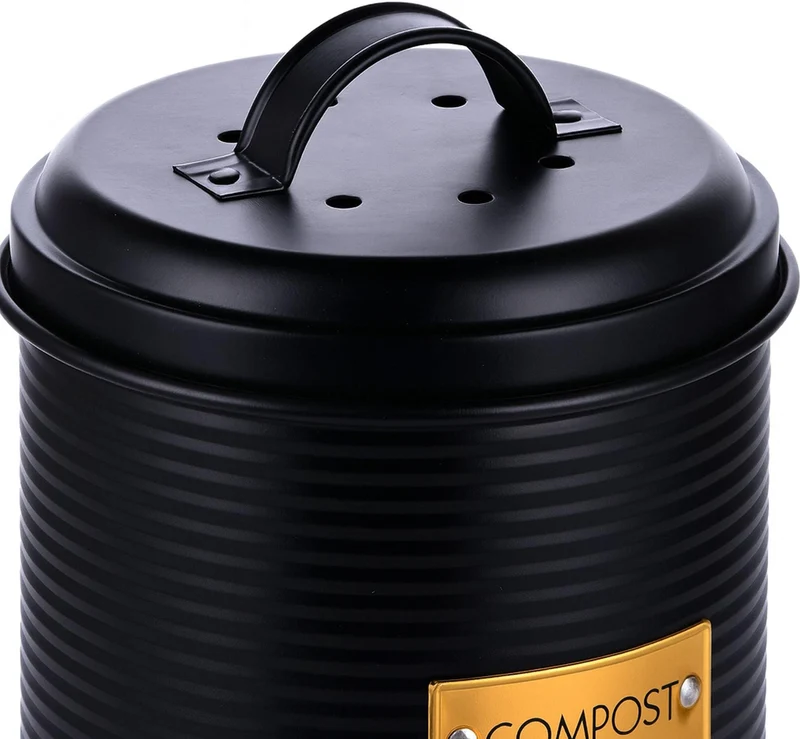 Seau à compost design moderne 21,5 x 14 cm avec circulation d'air optimale et filtre anti-odeur en acier noir 13_0018594