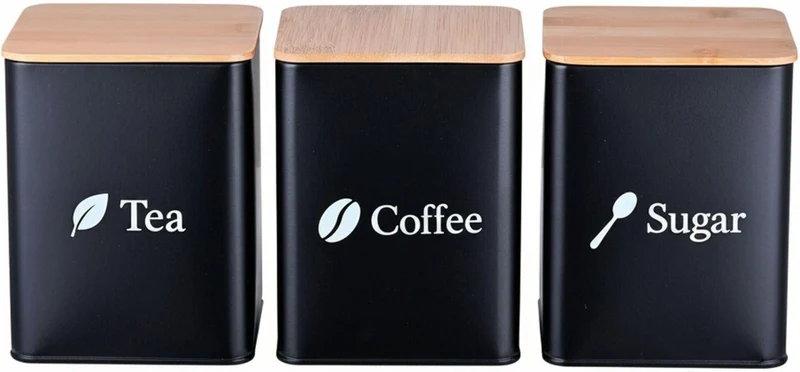 Lot de 3 boîtes hermétiques carrées cuisine 15 x 11 x 11 cm design moderne en métal noir 13_0018593