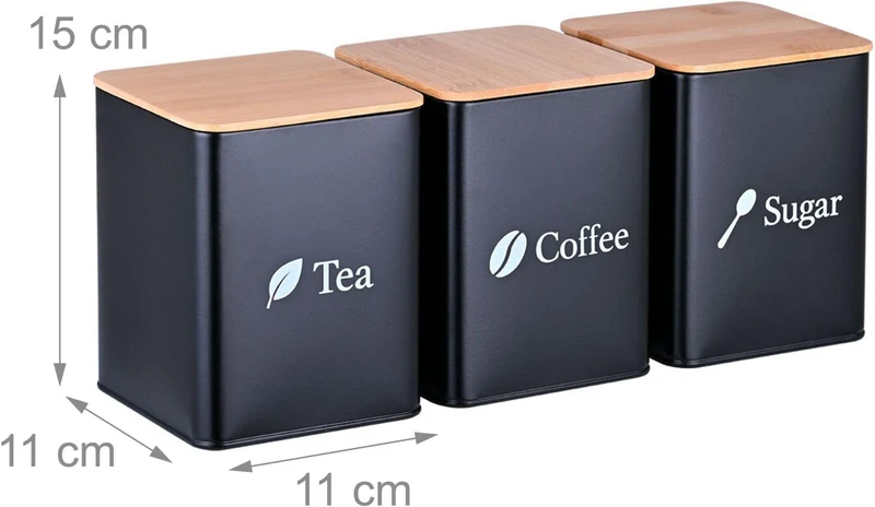 Lot de 3 boîtes hermétiques carrées cuisine 15 x 11 x 11 cm design moderne en métal noir 13_0018593
