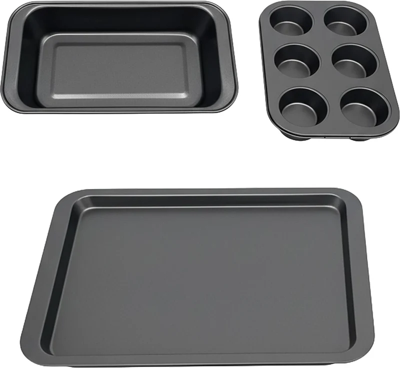Lot de 3 moules à pâtisserie antiadhésifs pour gâteaux et rôtis 3 x 26,5 x 18 cm en acier carbone gris foncé 13_0018590