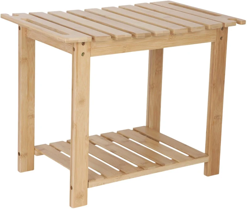 Tabouret de bain avec tablette pratique salle de bain 42 x 53 x 33 cm en bambou naturel 13_0018667