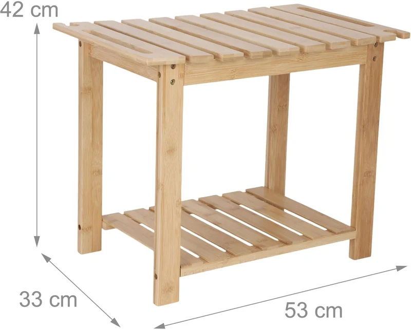 Tabouret de bain avec tablette pratique salle de bain 42 x 53 x 33 cm en bambou naturel 13_0018667