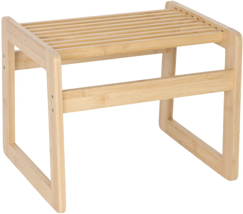 Tabouret de salle de bain compact pratique 30 x 38 x 33 cm assise confortable ambiance chaleureuse en bambou naturel 13_0018666