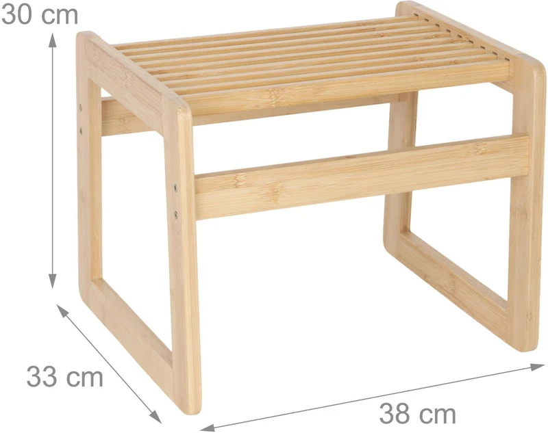 Tabouret de salle de bain compact pratique 30 x 38 x 33 cm assise confortable ambiance chaleureuse en bambou naturel 13_0018666