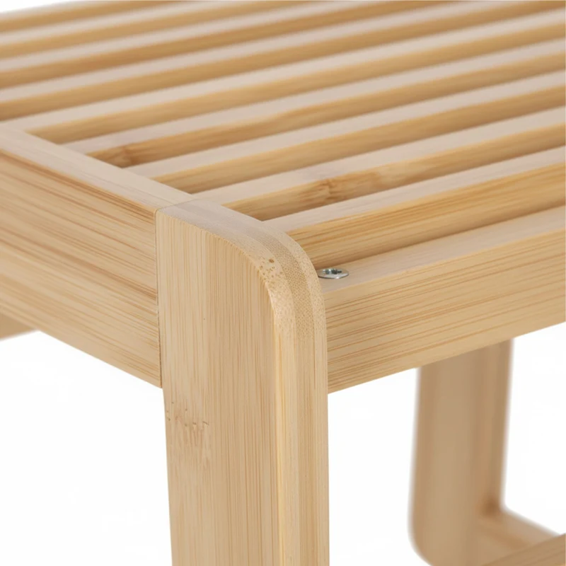 Tabouret de salle de bain compact pratique 30 x 38 x 33 cm assise confortable ambiance chaleureuse en bambou naturel 13_0018666
