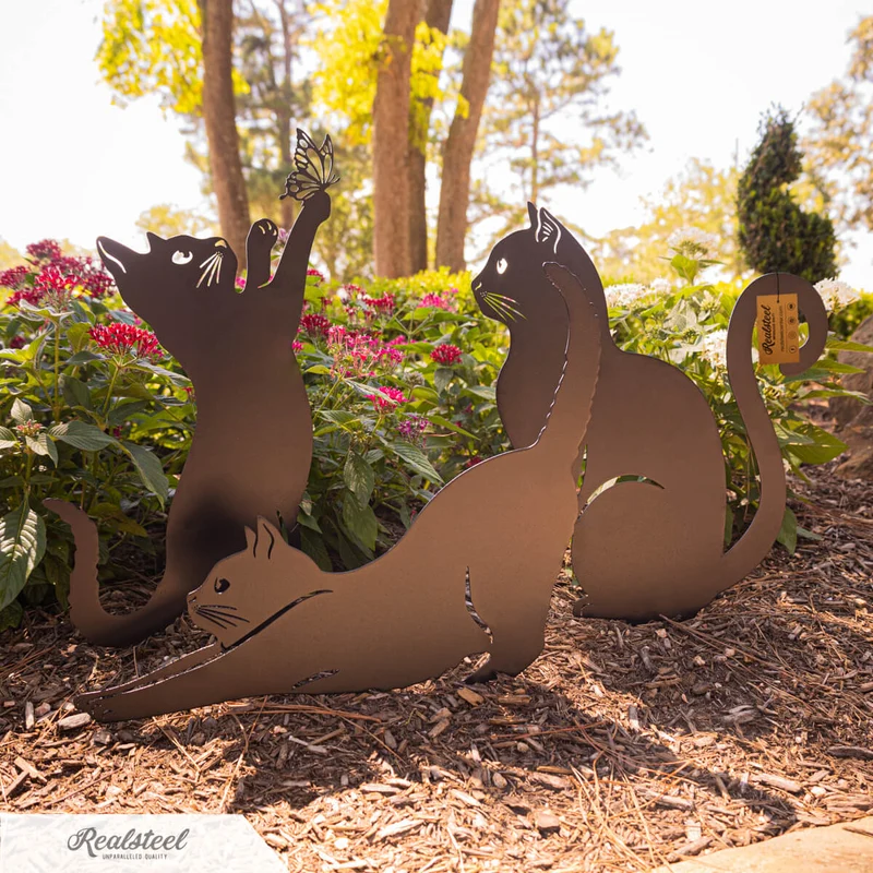 Décoration Jardin Chat Noir Mystérieux (Lot de 2 + 1 Offerte)