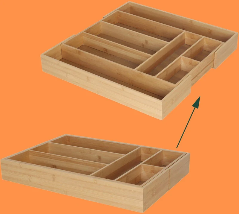 Range-couverts extensible en bambou léger 6 compartiments adaptable tiroirs cuisine design naturel 13_0018664