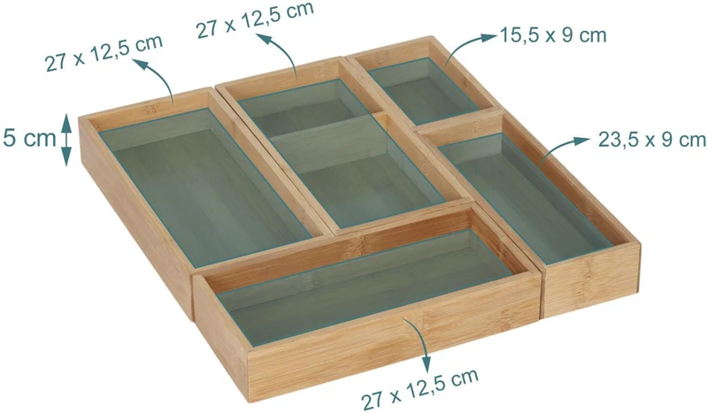 Lot de 5 inserts universels pour tiroirs cuisine salle de bain bureau 5 x 12,5 x 27 cm en bambou naturel 13_0018662