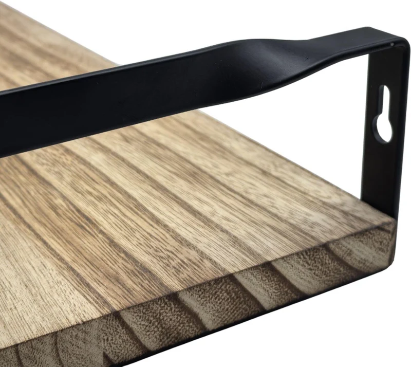 Lot de 2 étagères murales modernes style industriel 40 x 15 cm avec protection anti-chute pour rangement déco en bois noir 13_0018623