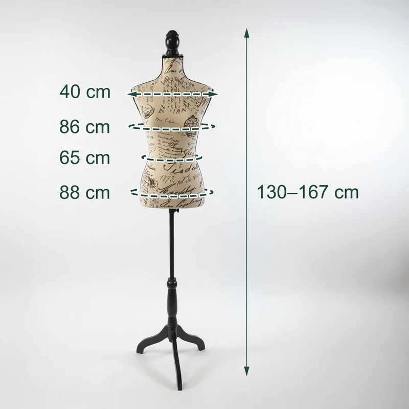 Mannequin de couture femme réglable présentation mode 130 x 41 x 34 cm en polyester beige 13_0018622