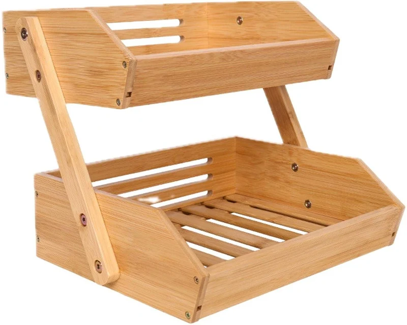 Étagère à fruits ouverte deux niveaux cuisine 26,5 x 30 x 25 cm circulation d'air optimale style naturel en bambou nature 13_0018619