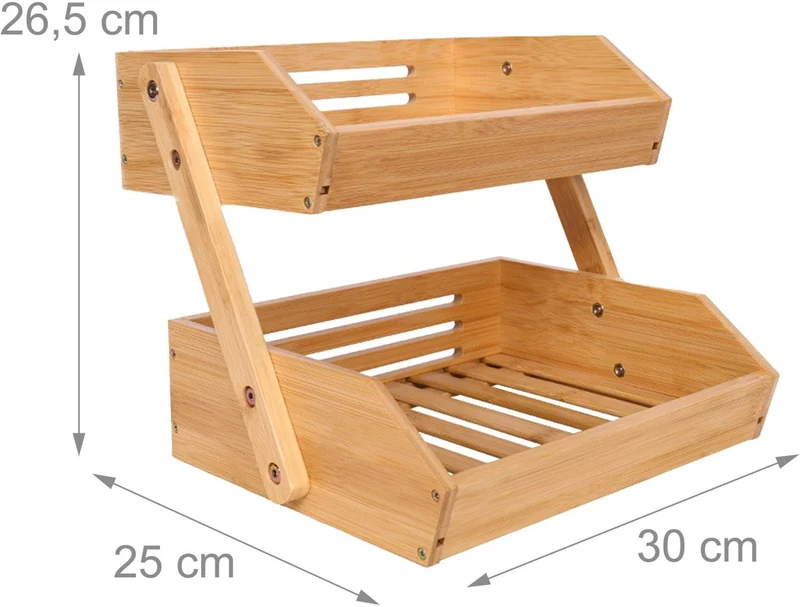 Étagère à fruits ouverte deux niveaux cuisine 26,5 x 30 x 25 cm circulation d'air optimale style naturel en bambou nature 13_0018619