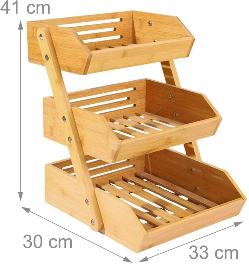 Présentoir à fruits 3 niveaux rangement cuisine 41 x 33 x 30 cm circulation d'air optimale style naturel en bambou marron clair 13_0018618