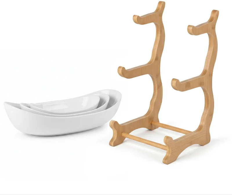 Présentoir à fruits 3 niveaux pratique cuisine design épuré 34 x 25 x 10 cm en bambou blanc 13_0018639