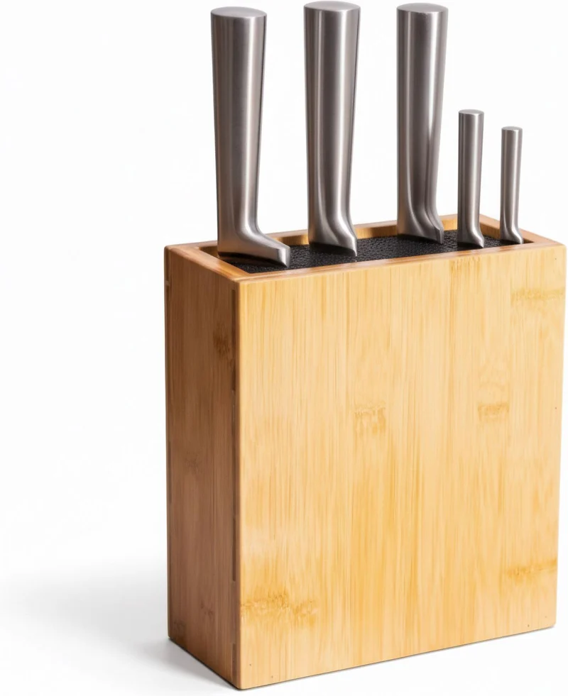 Bloc à couteaux en bambou naturel pour cuisine insert flexible 26 x 23 x 11,5 cm en bambou brun clair 13_0018638