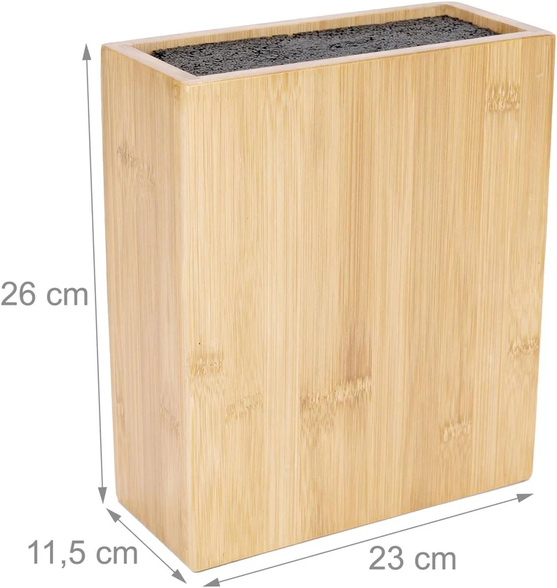 Bloc à couteaux en bambou naturel pour cuisine insert flexible 26 x 23 x 11,5 cm en bambou brun clair 13_0018638