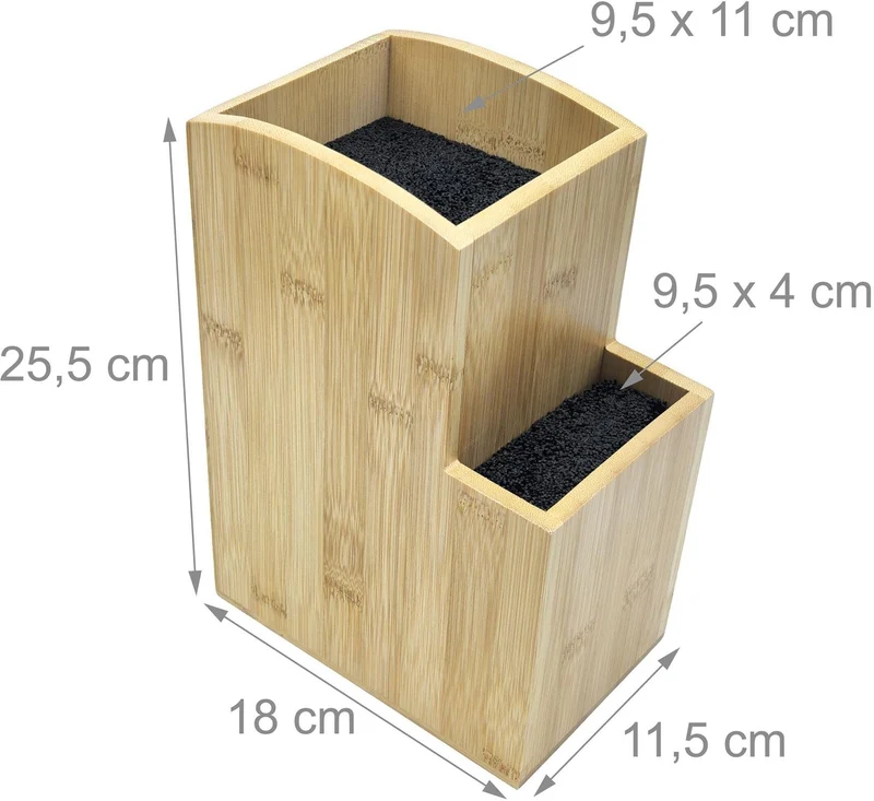 Bloc à couteaux à deux niveaux optimisé rangement pratique 25,5 x 11,5 x 18 cm en bambou noir 13_0018637