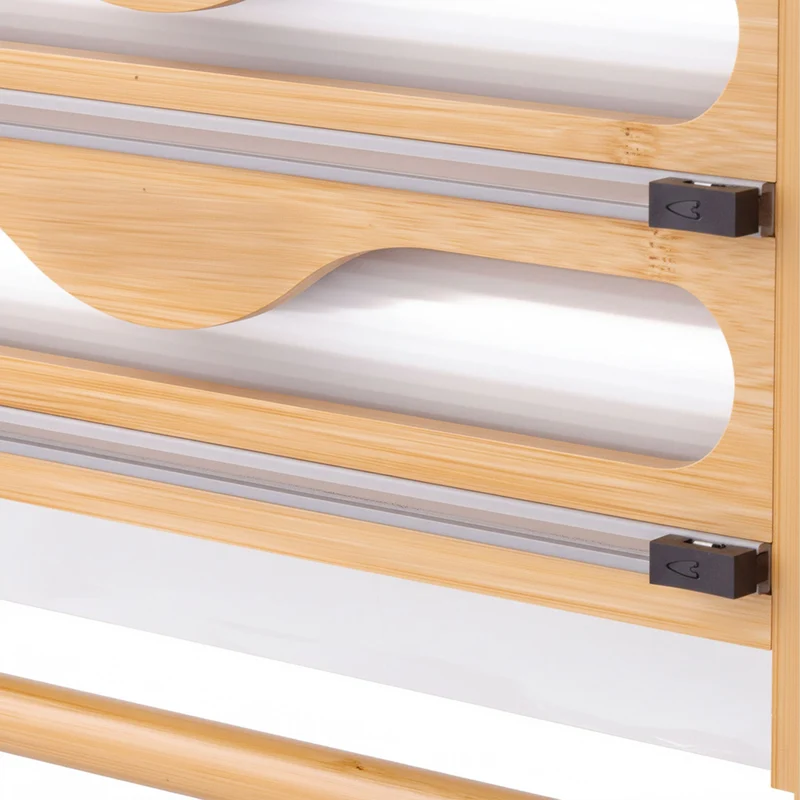 Support mural pour rouleaux de cuisine pratique 27 x 35 x 7 cm avec coupe-film et rangement optimisé en bambou naturel 13_0018635