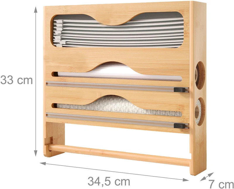 Support mural pour rouleaux de cuisine pratique rangement 33 x 34,5 x 7 cm en bambou naturel 13_0018633