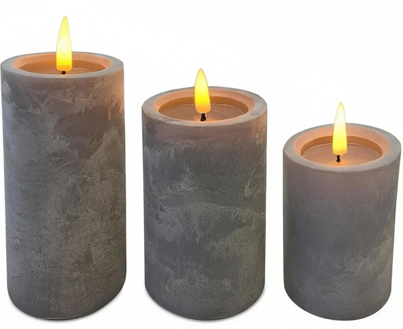Lot de 3 bougies LED ambiance cosy moderne 12,5 x 7,5 cm 14,5 x 7,5 cm 16,5 x 7,5 cm en cire gris 13_0018631