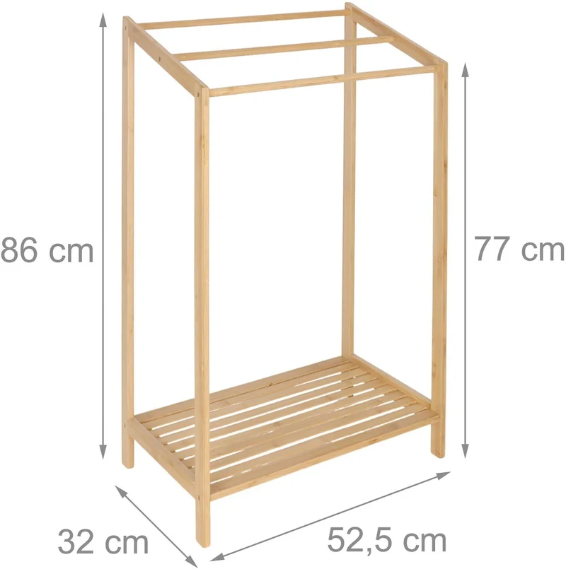 Porte-serviettes moderne 86 x 52,5 x 32 cm avec tablette rangement pratique salle de bain en bambou naturel 13_0018630
