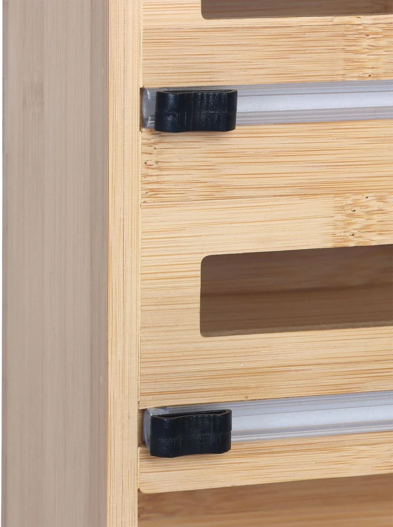 Porte-rouleaux mural pratique cuisine avec coupe-film intégré 25 x 37 x 10 cm en bambou bois naturel 13_0018674