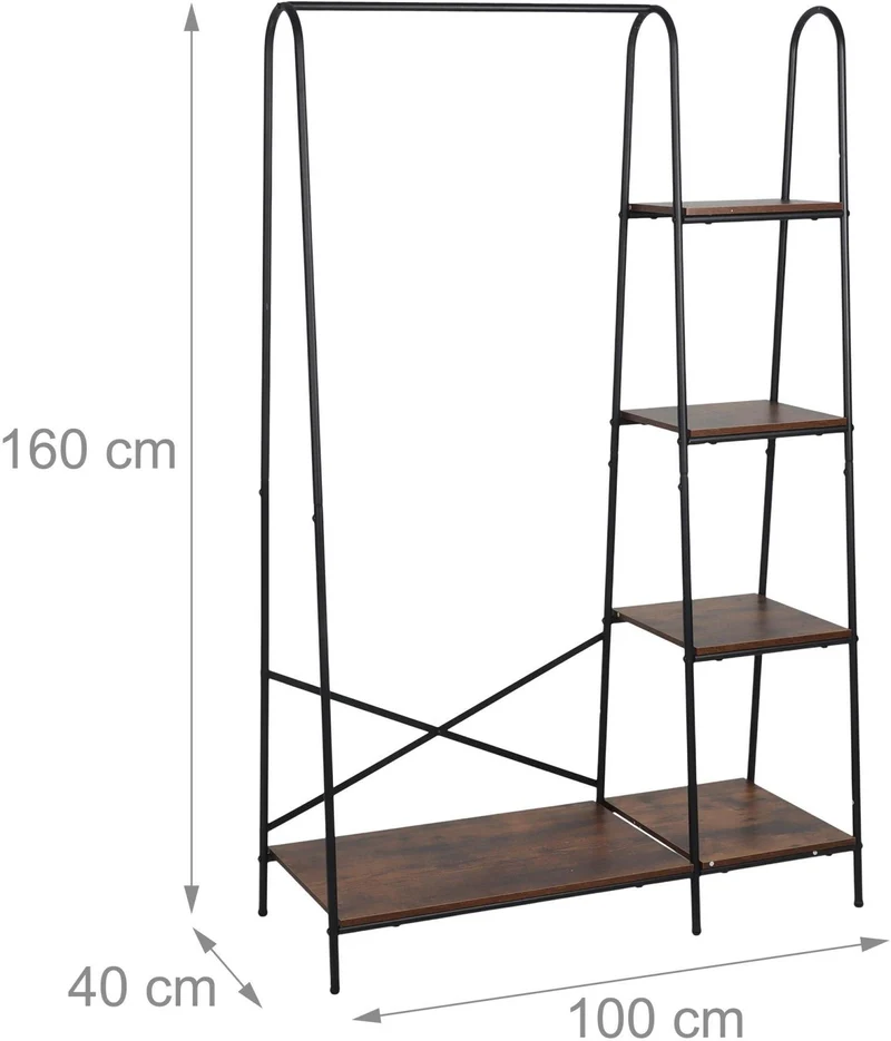 Porte-manteau avec 5 étagères pour couloir chambre 160 x 100 x 40 cm design moderne rangement optimisé en métal noir 13_0018672