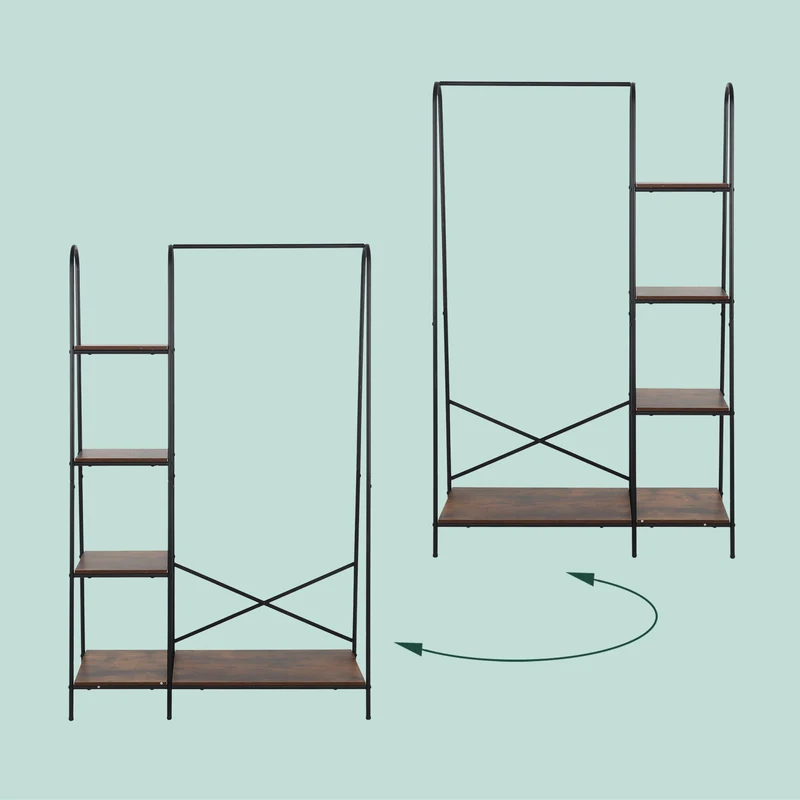 Porte-manteau avec 5 étagères pour couloir chambre 160 x 100 x 40 cm design moderne rangement optimisé en métal noir 13_0018672