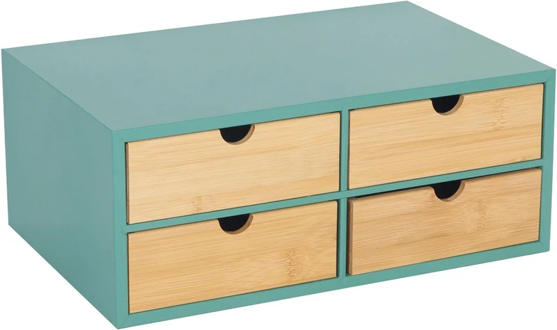 Organiseur de bureau 4 tiroirs pratique rangement matériel 14 x 33 x 21 cm en bambou naturel 13_0018670