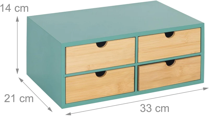 Organiseur de bureau 4 tiroirs pratique rangement matériel 14 x 33 x 21 cm en bambou naturel 13_0018670