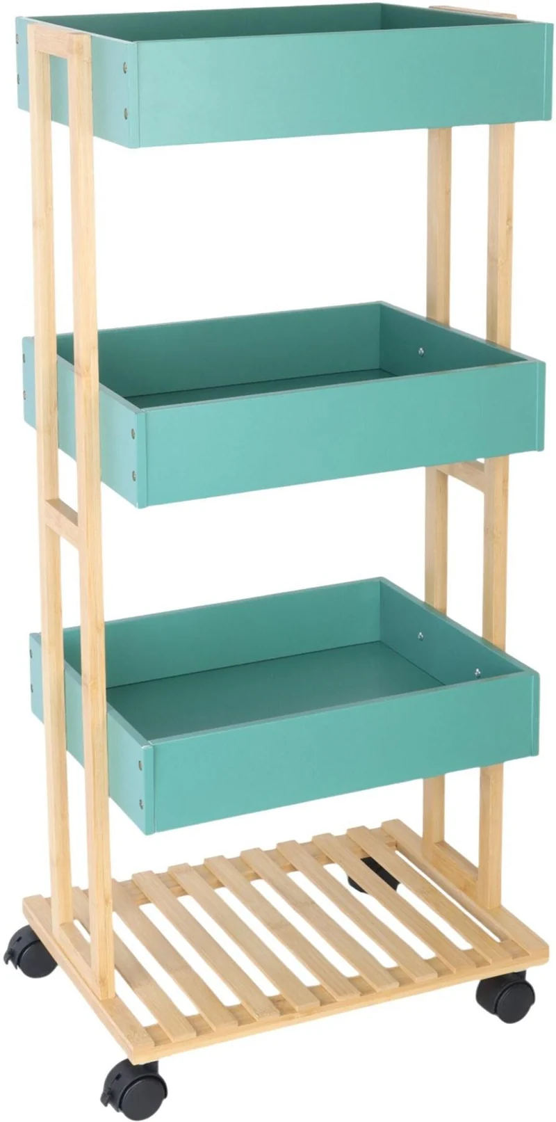 Desserte roulante en bambou 88 x 40 x 30 cm avec 4 étagères pour rangement et service style moderne en bambou naturel 13_0018669