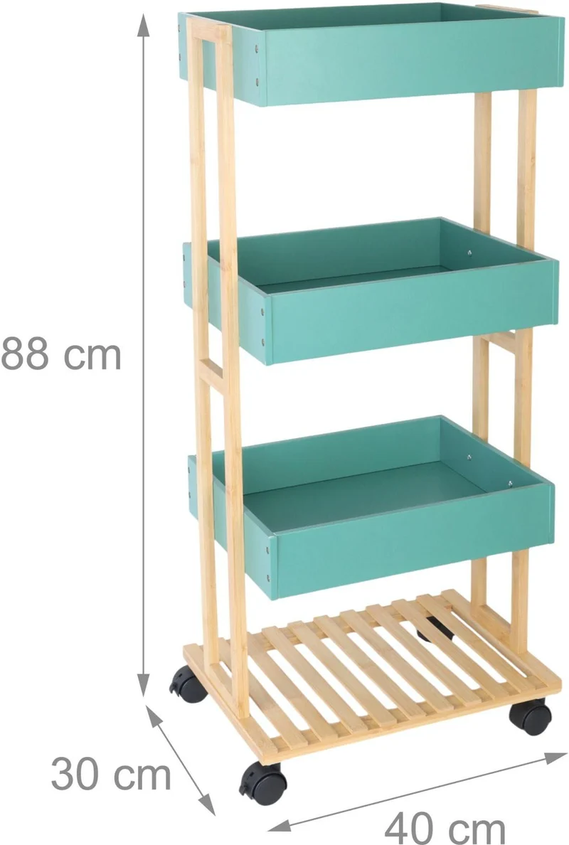 Desserte roulante en bambou 88 x 40 x 30 cm avec 4 étagères pour rangement et service style moderne en bambou naturel 13_0018669