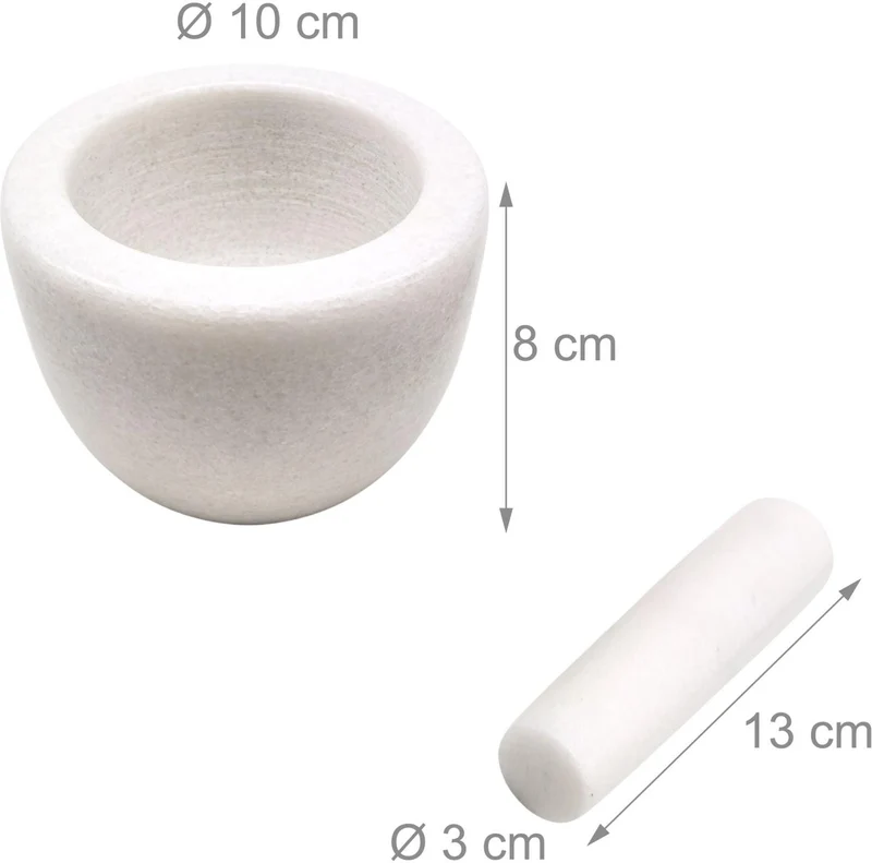 Mortier à épices rond 8 x 10 cm avec pilon efficace design moderne cuisine en marbre blanc 13_0018659