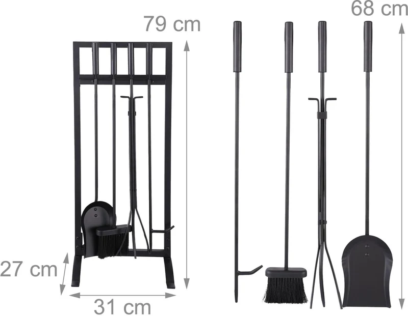 Lot de 5 outils de cheminée pratique rangement 79 x 31 x 27 cm en fer noir 13_0018709