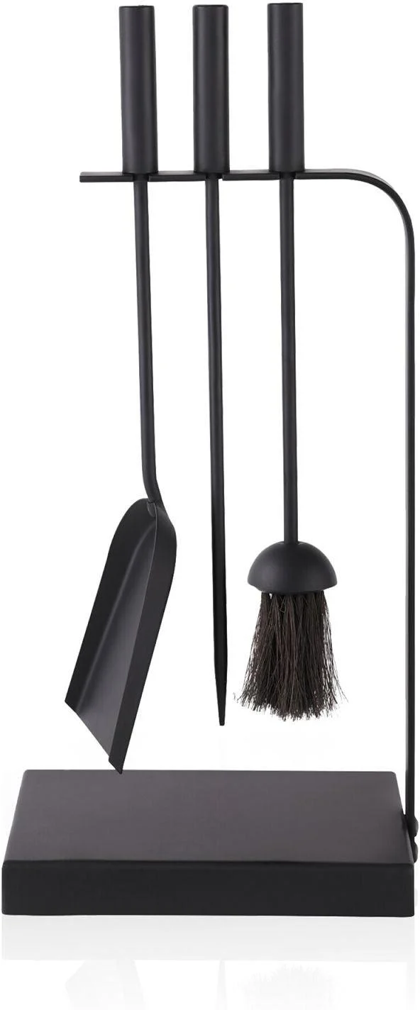 Lot de 4 outils de cheminée en métal noir moderne rangement pratique 49,5 x 22,5 x 15 cm en fer noir 13_0018708