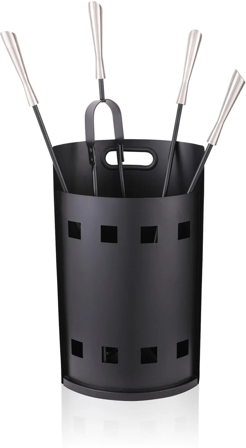 Lot de 5 accessoires de cheminée pratique design épuré 63 x 25 x 15 cm en fer noir 13_0018707