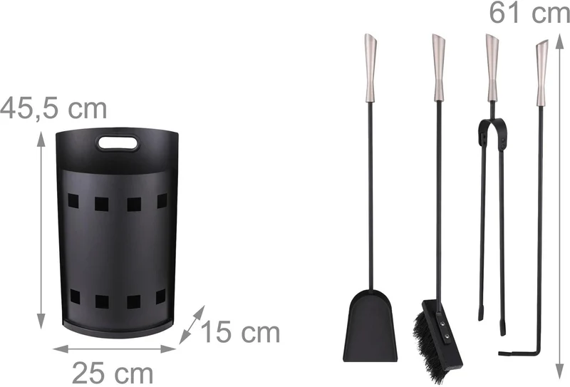 Lot de 5 accessoires de cheminée pratique design épuré 63 x 25 x 15 cm en fer noir 13_0018707