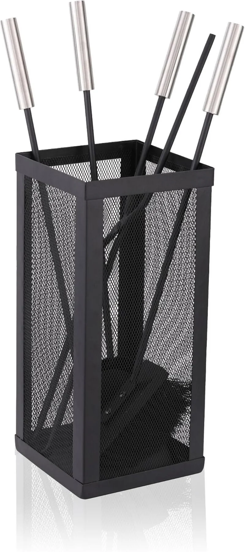 Ensemble 5 pièces accessoires cheminée rangement pratique 35 x 16 x 16 cm en fer noir 13_0018705