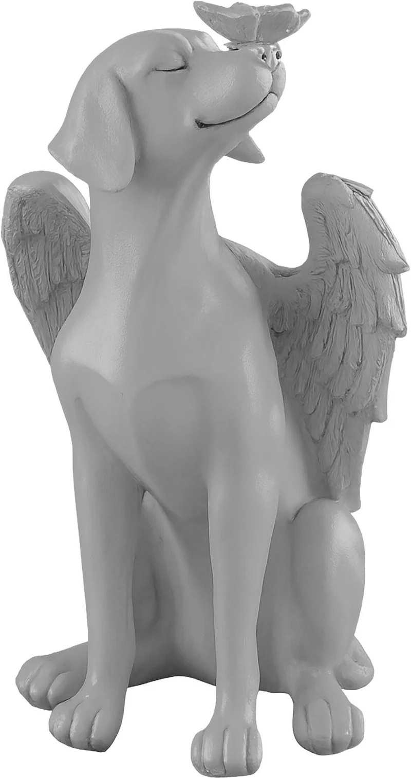 Statue d'ange funéraire pour chien 20 x 11 x 11 cm décor intempéries jardin mémoire en résine gris 13_0018703