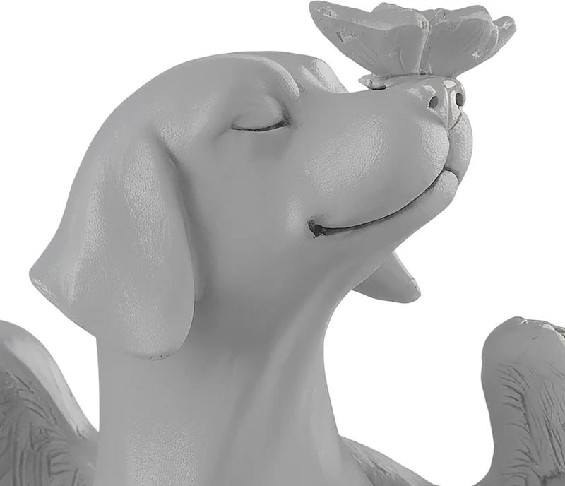 Statue d'ange funéraire pour chien 20 x 11 x 11 cm décor intempéries jardin mémoire en résine gris 13_0018703