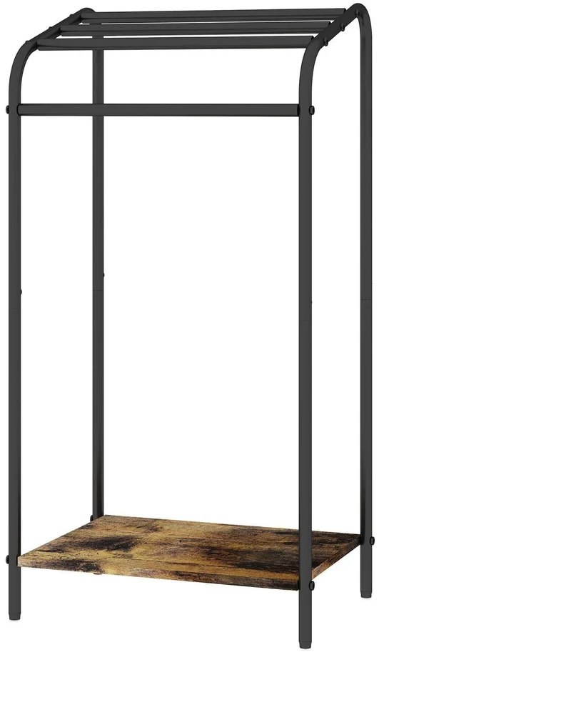 Porte-serviettes sur pied gain de place 79,5 x 41,5 x 28,5 cm avec tablette pratique design industriel en métal noir 13_0018738