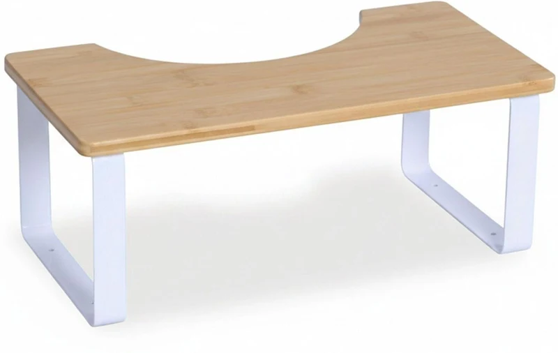Tabouret pour toilettes pratique 18 x 44,5 x 23 cm position accroupie naturelle finition épurée en bambou blanc 13_0018734